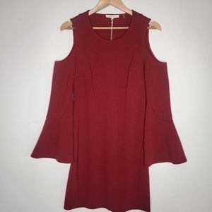 Mika Mindel Red Cold Shoulder Flare Sleeve Dress